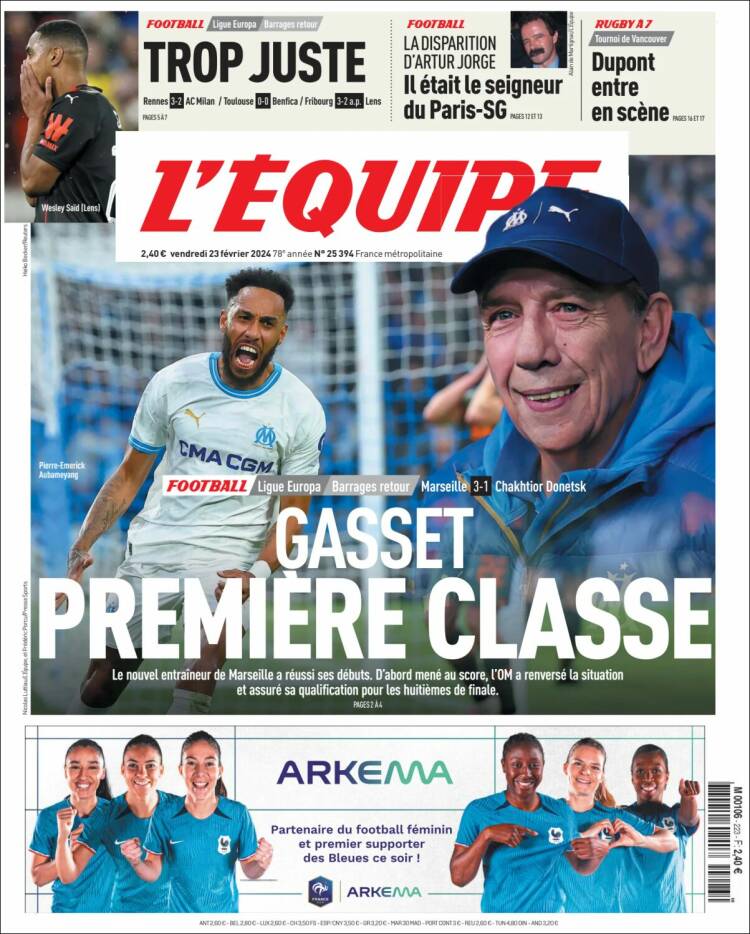 Portada de L'Equipe (Francia)