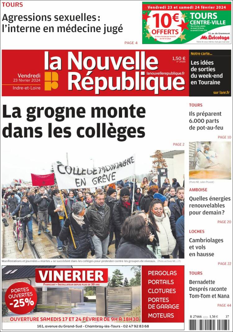 Portada de La Nouvelle Republique (Francia)