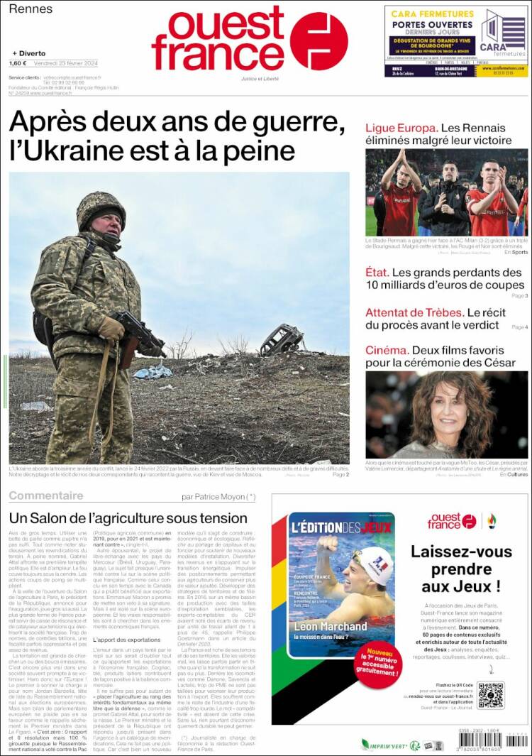 Portada de Ouest France (Francia)