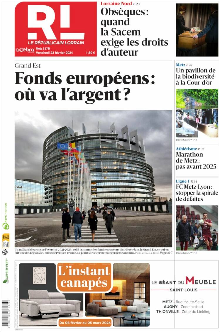 Portada de Le Republicain Lorrain (Francia)