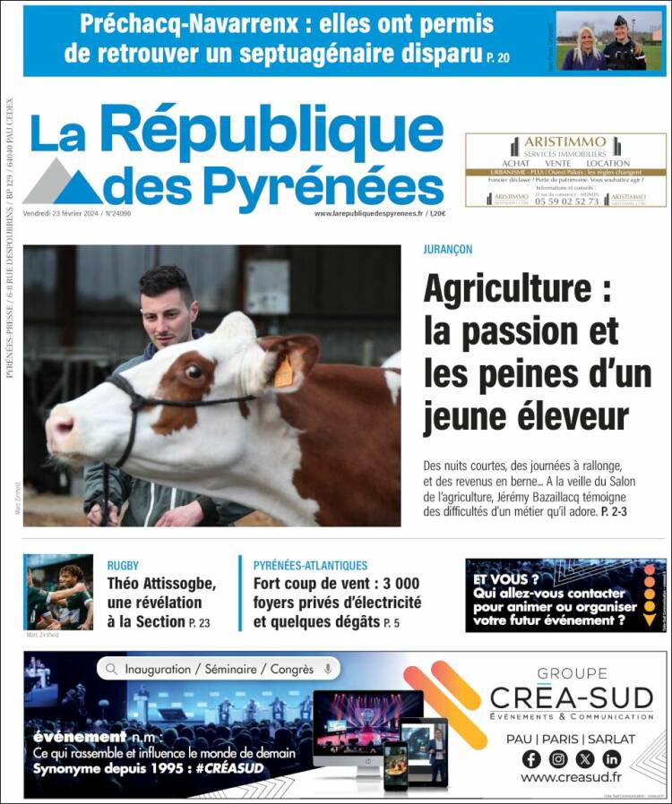 Portada de La République des Pyrénées (Francia)