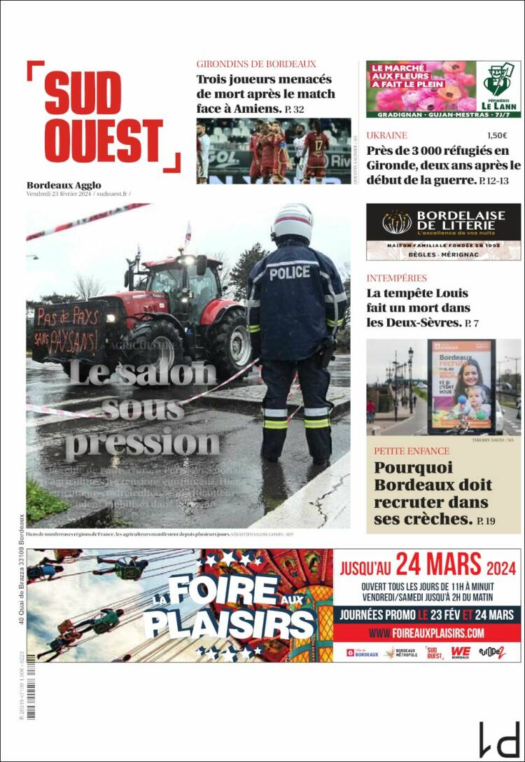 Portada de Sud Ouest (Francia)