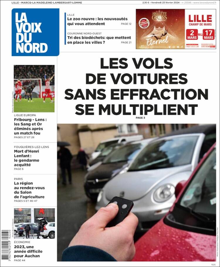 Portada de La Voix du Nord (Francia)