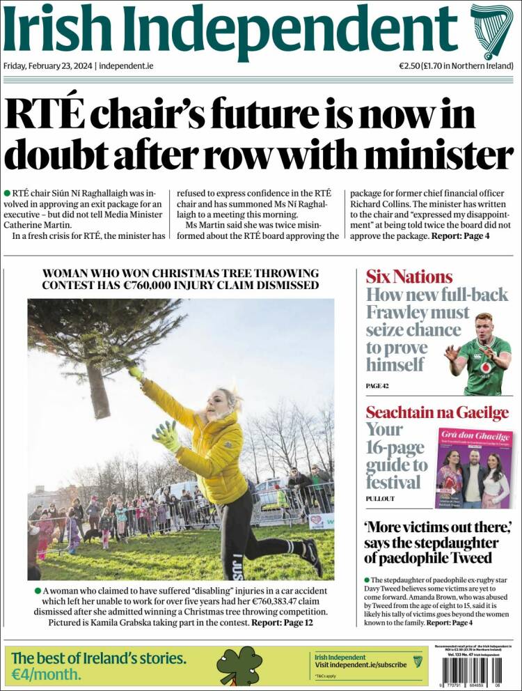 Portada de Irish Independent (Irlanda)