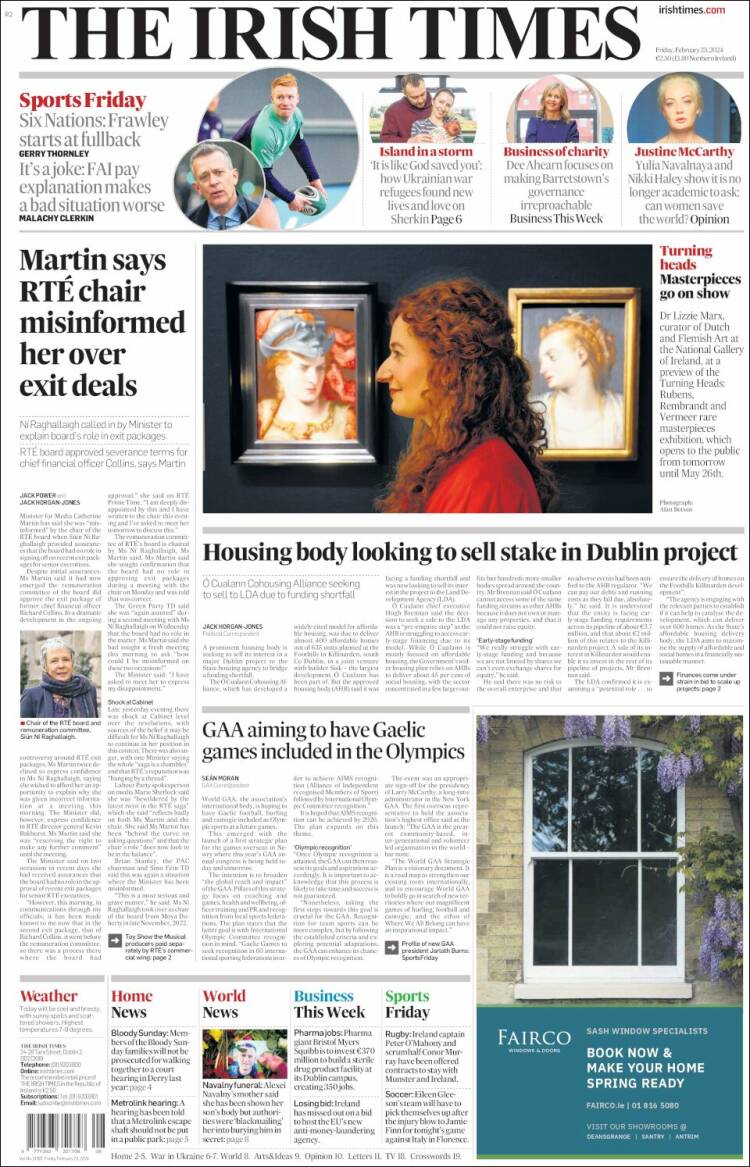 Portada de Irish Times (Irlanda)