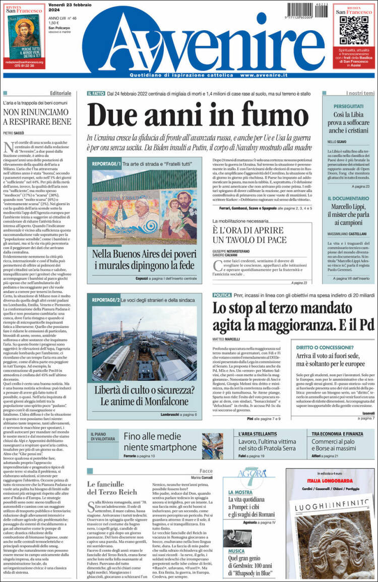 Portada de Avvenire (Italia)