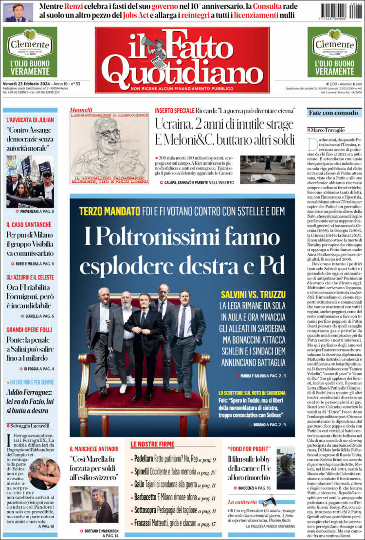 Portada de Il Fatto Quotidiano (Italia)