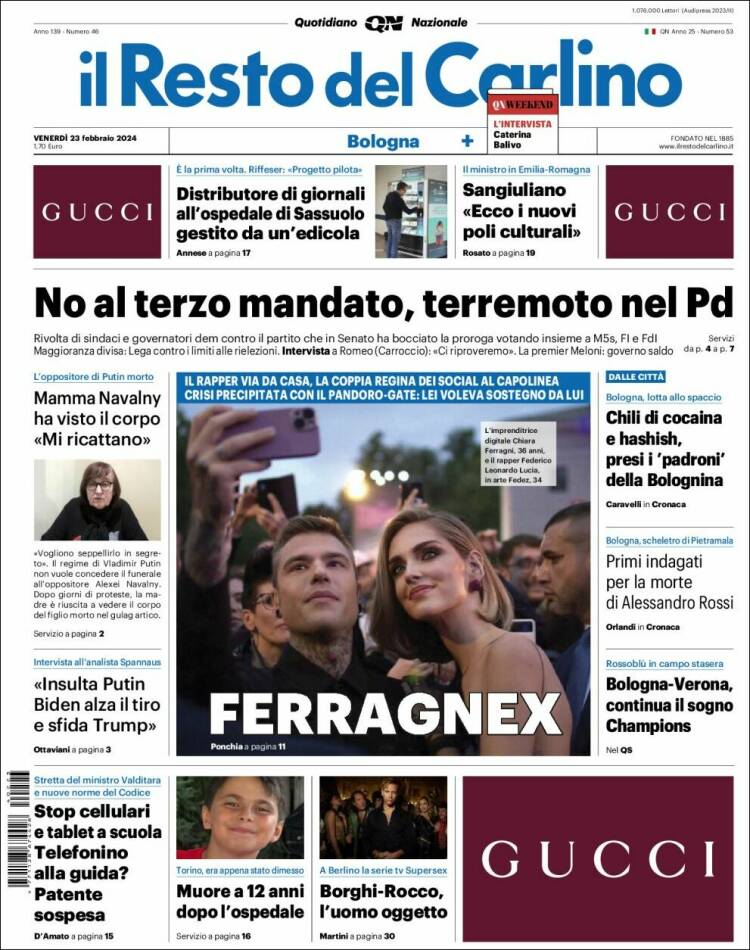 Portada de Il Resto del Carlino (Italia)