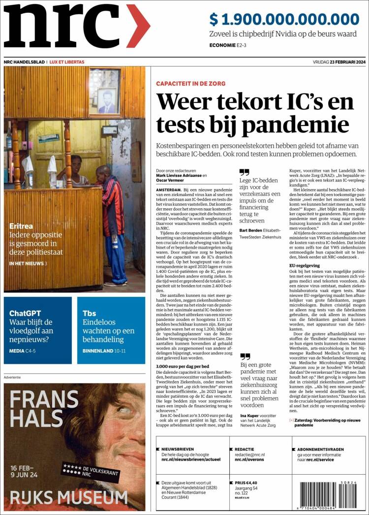 Portada de NRC Handelsblad (Pa&iacute;ses Bajos)