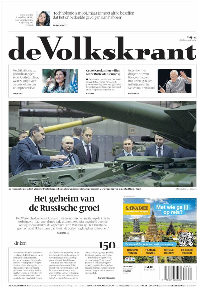 Portada de De Volkskrant (Pa&iacute;ses Bajos)
