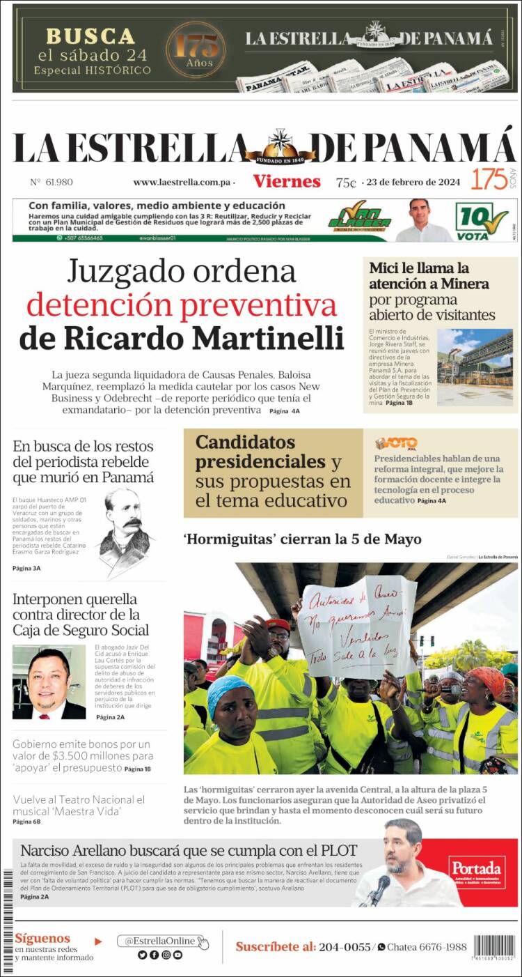 Portada de La Estrella de Panamá (Panam&aacute;)