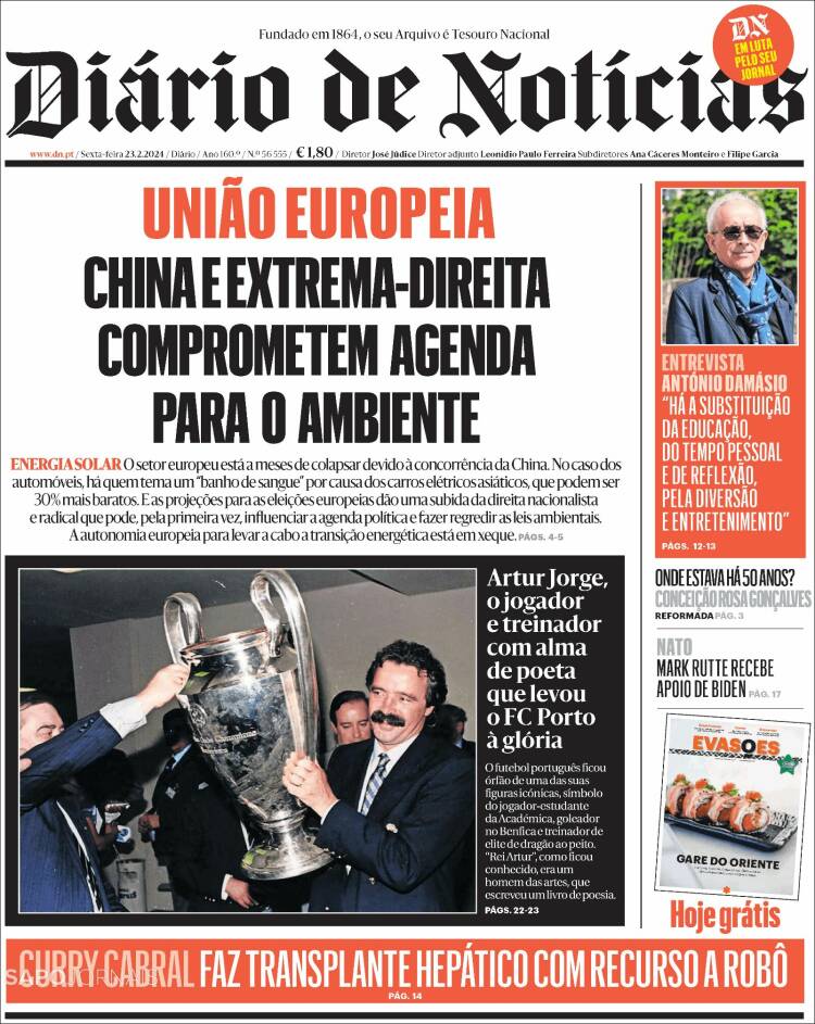 Portada de Diário de Noticias (Portugal)