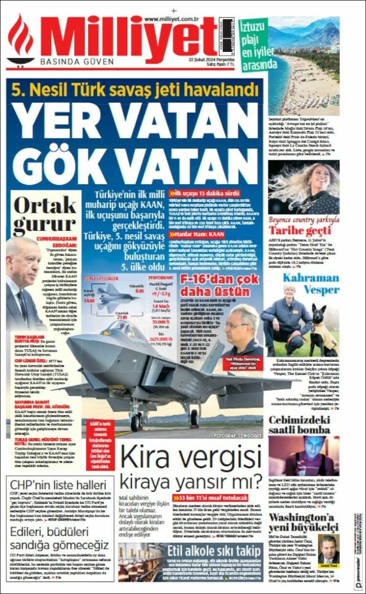 Portada de Milliyet (Turqu&iacute;a)