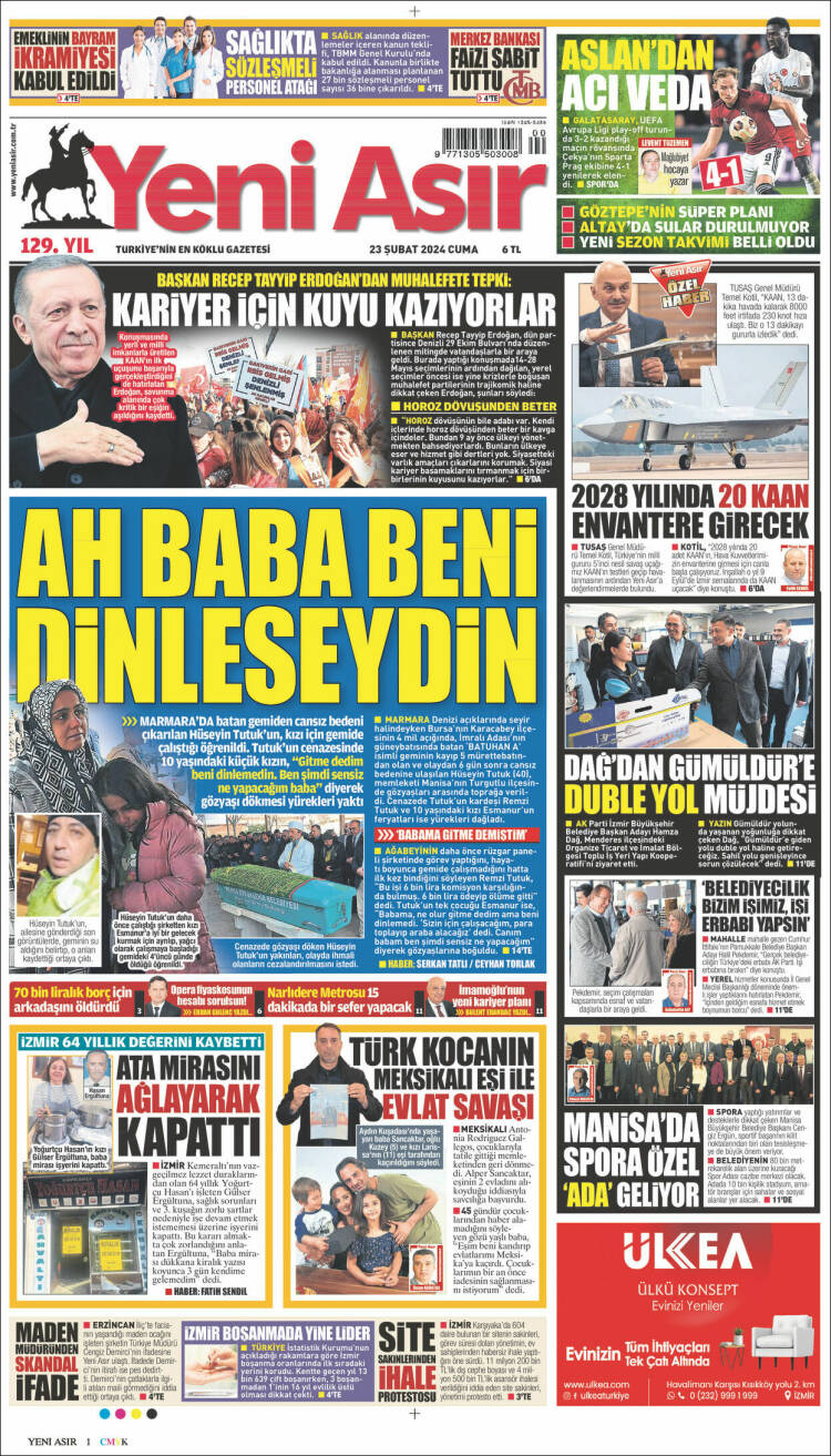 Portada de Yeni Asır (Turqu&iacute;a)