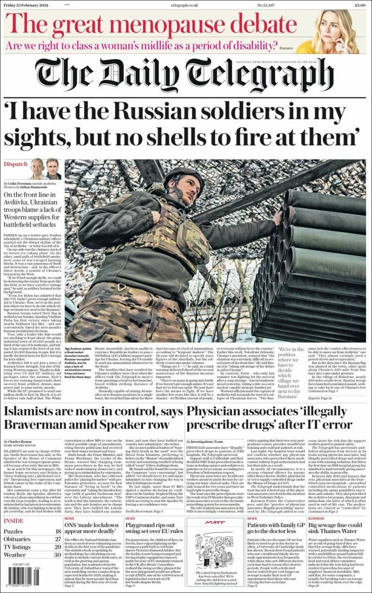 Portada de Daily Telegraph (Reino Unido)