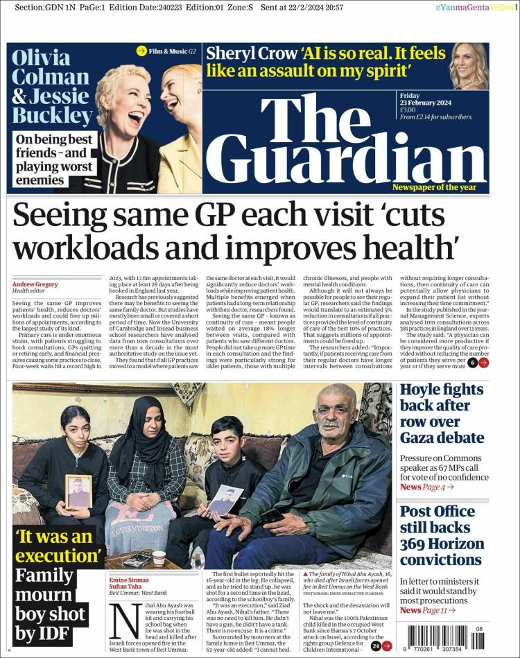 Portada de The Guardian (Reino Unido)
