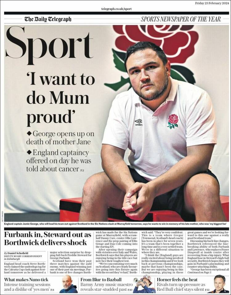 Portada de Telegraph Sport (Reino Unido)