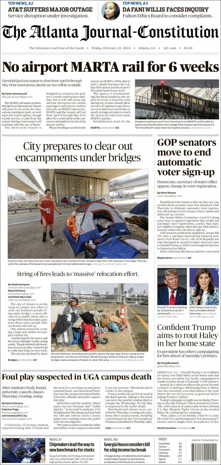 Portada de The Atlanta Journal-Constitution (USA)