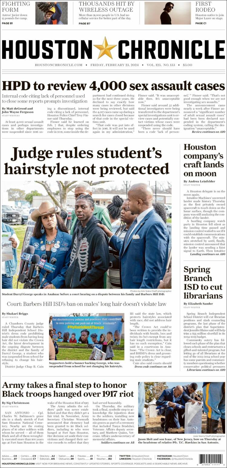 Portada de Houston Chronicle (USA)