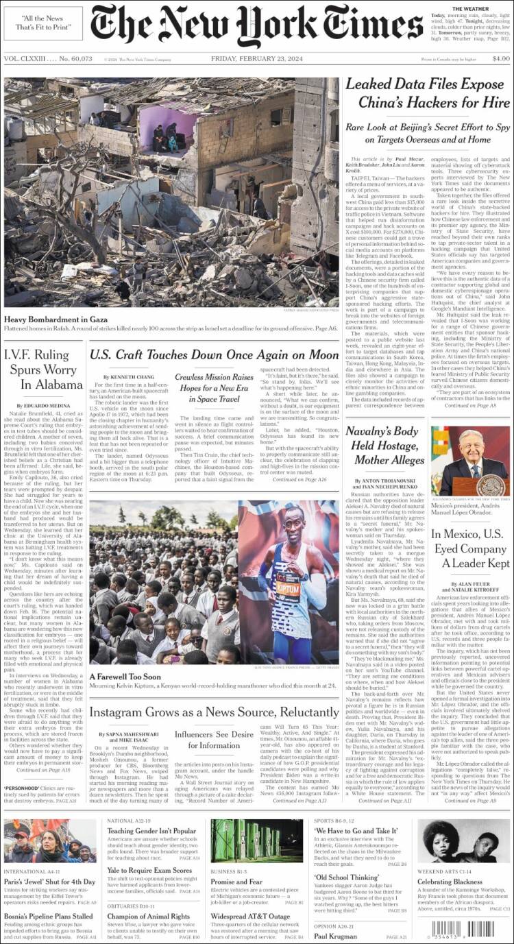 Portada de New York Times (USA)