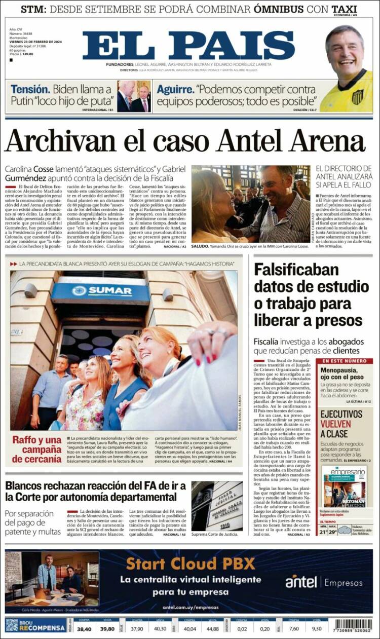 Portada de El País (Uruguay)