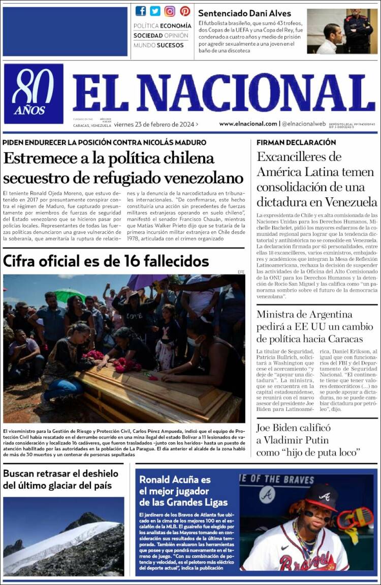 Portada de El Nacional (Venezuela)