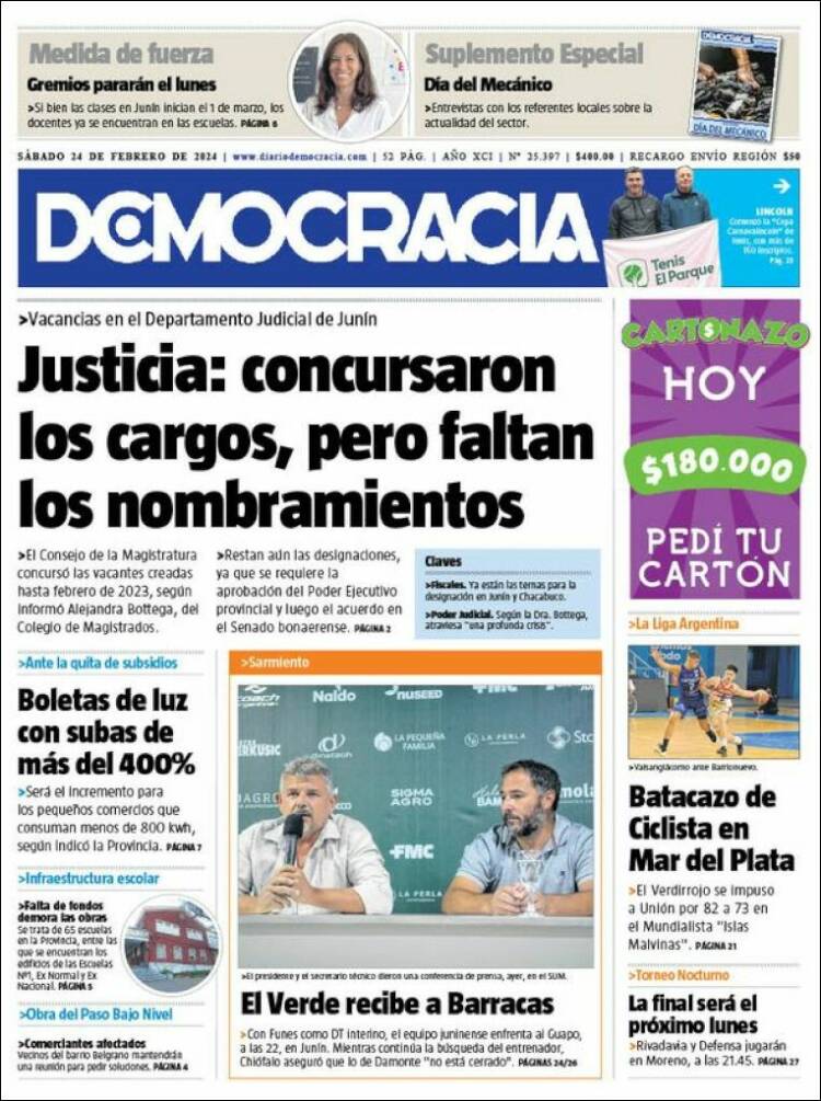 Portada de Diario Democracia (Argentina)
