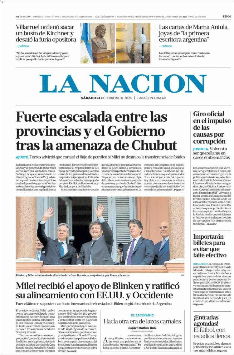 Portada de La Nación (Argentina)