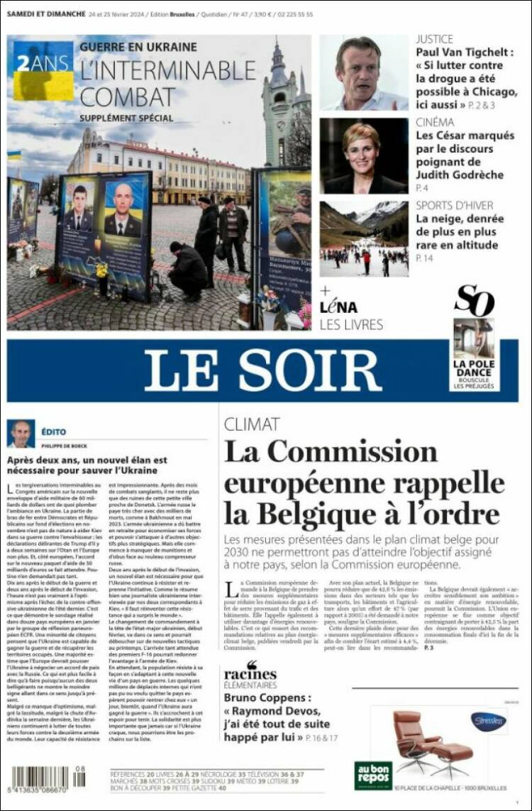 Portada de Le Soir (B&eacute;lgica)