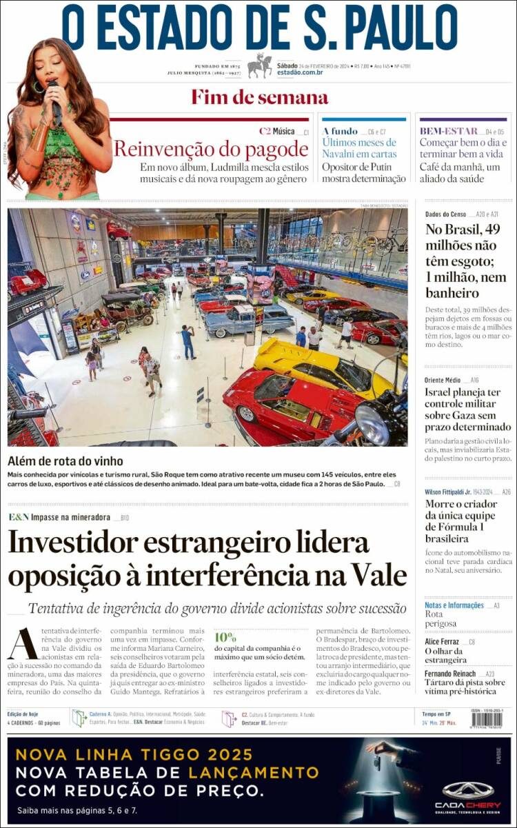 Portada de O Estado de São Paulo (Brasil)