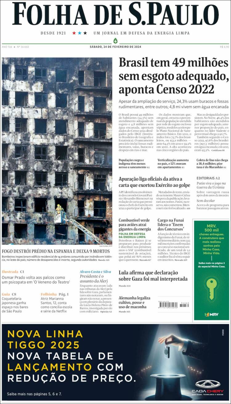 Portada de Folha de São Paulo (Brasil)