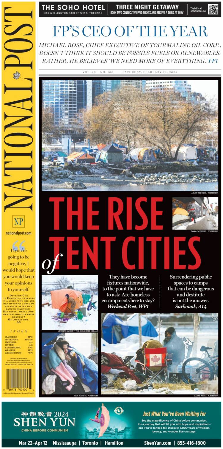 Portada de The National Post (Canadá)