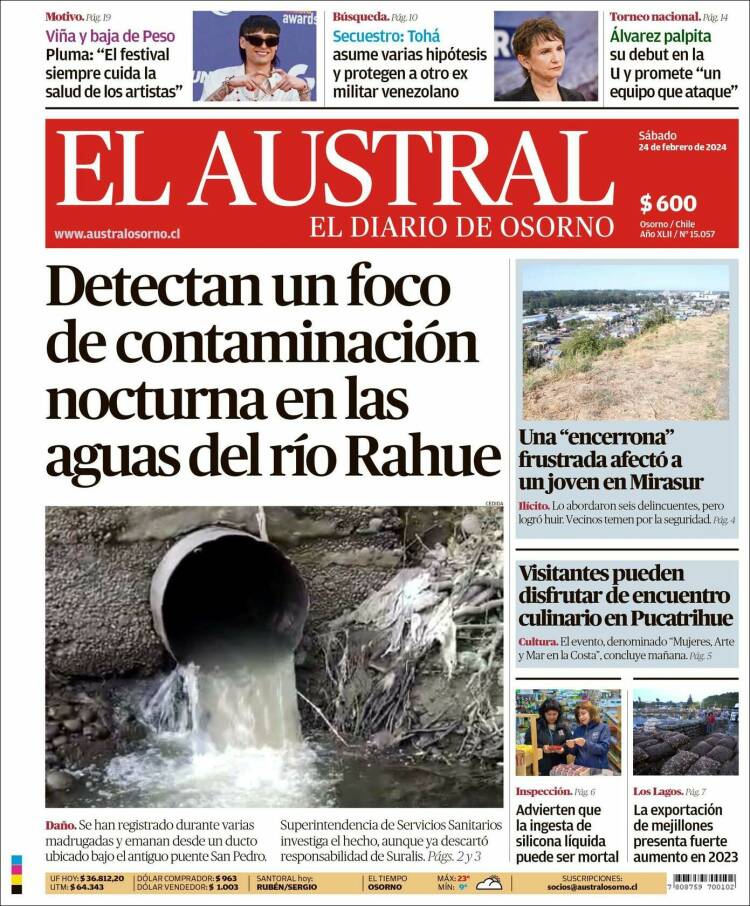 Portada de El Austral de Osorno (Chile)