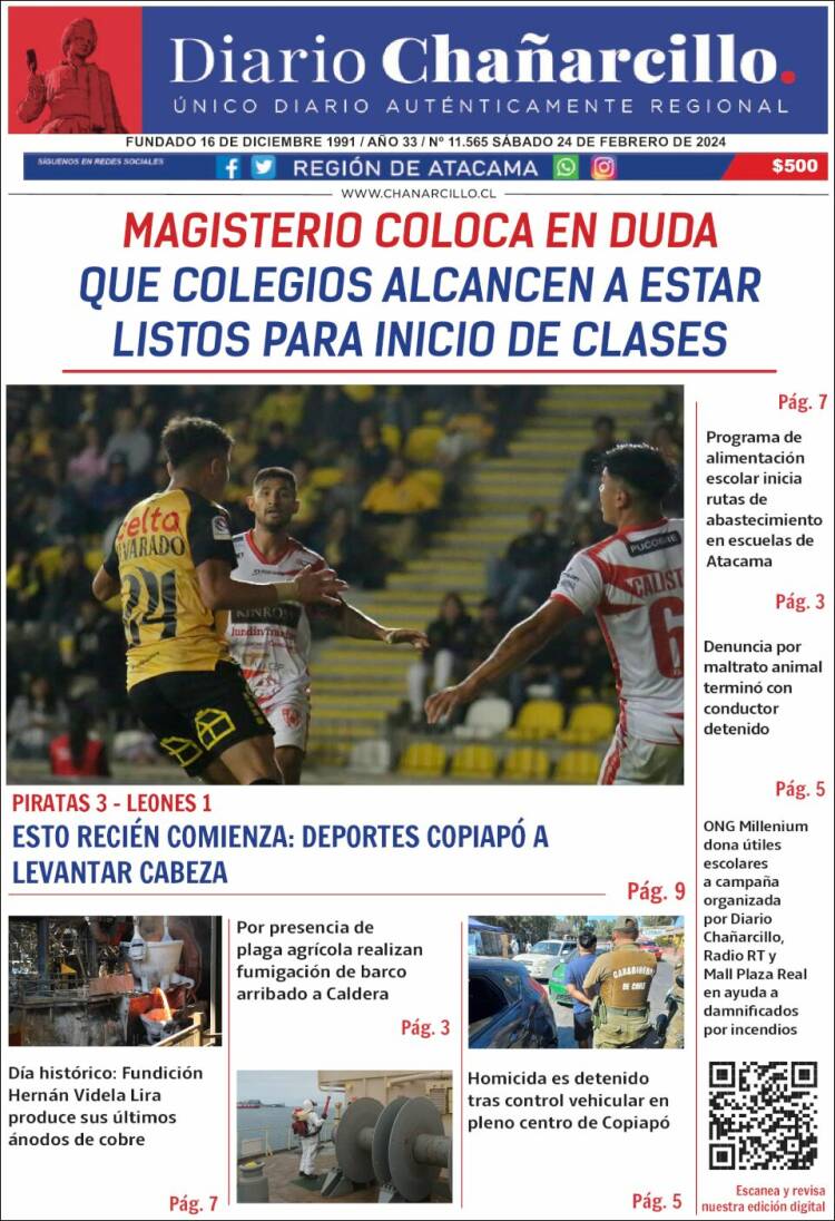 Portada de Diario Chañarcillo (Chile)