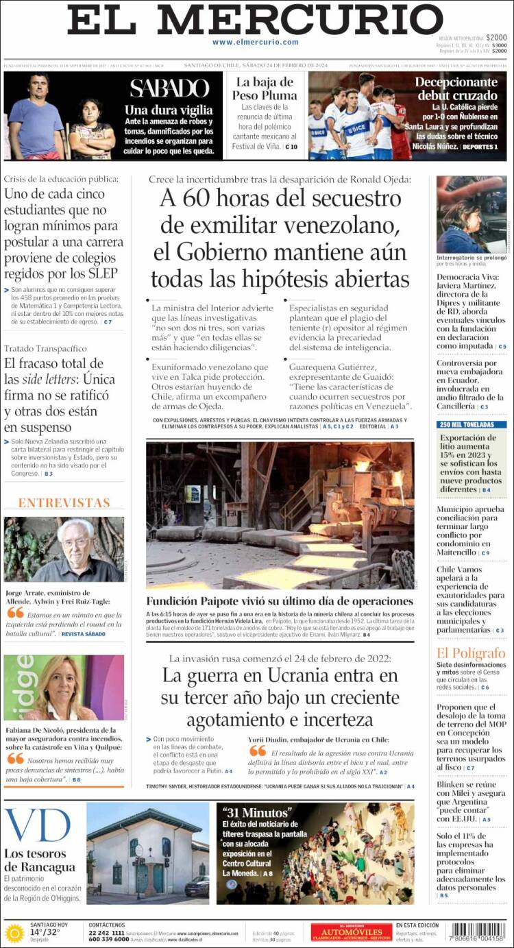 Portada de El Mercurio (Chile)