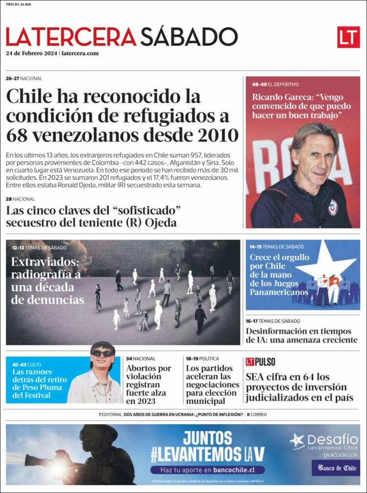 Portada de La Tercera (Chile)