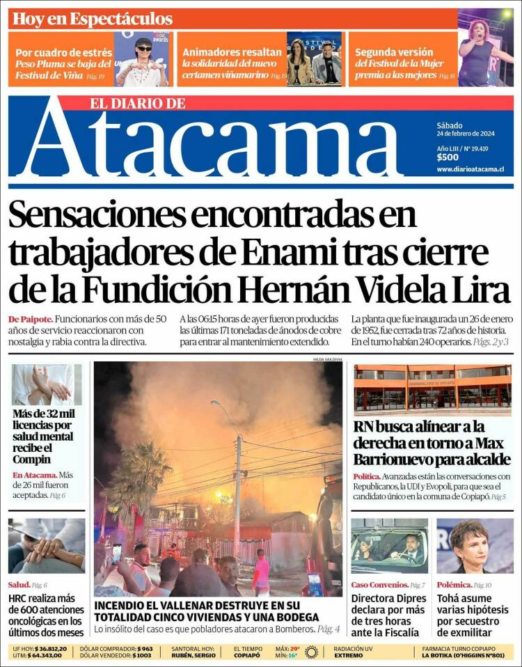 Portada de Diario de Atacama (Chile)