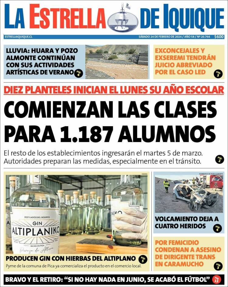 Portada de La Estrella de Iquique (Chile)
