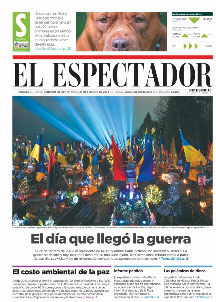 Portada de El Espectador (Colombia)