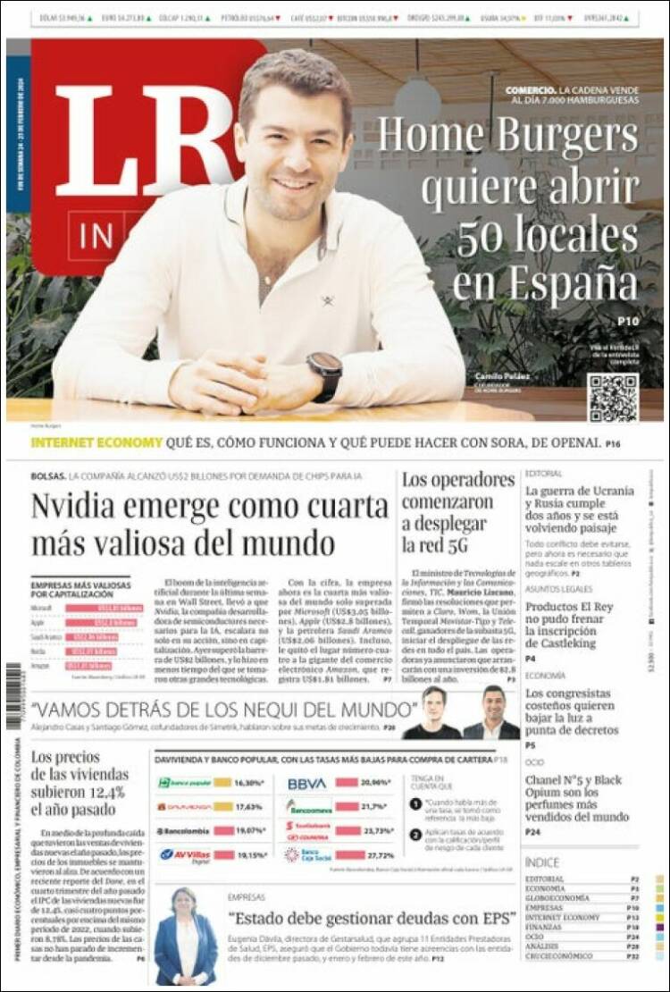 Portada de La Republica (Colombia)