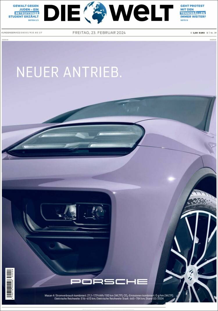 Portada de Die Welt (Alemania)