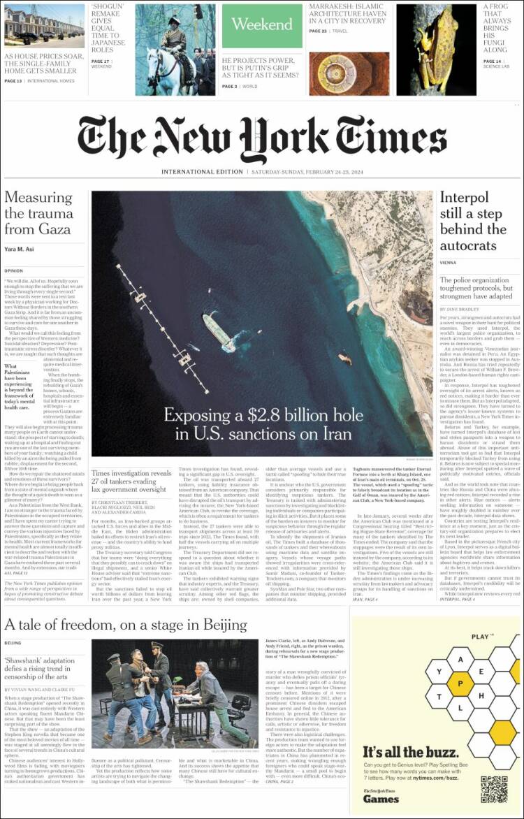 Portada de International New York Times (Europa)