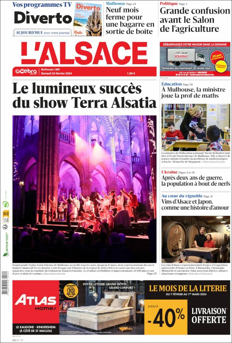 Portada de Journal L'Alsace (Francia)