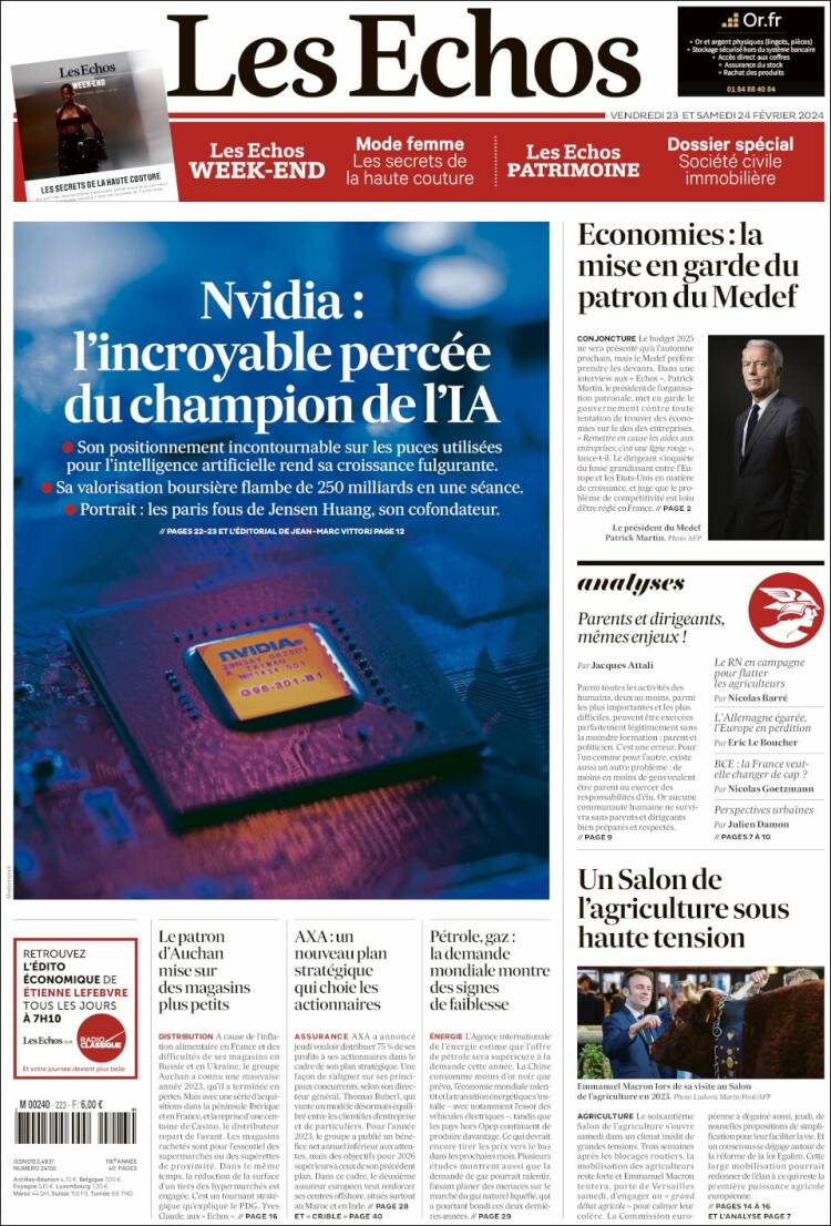 Portada de Les Echos (Francia)