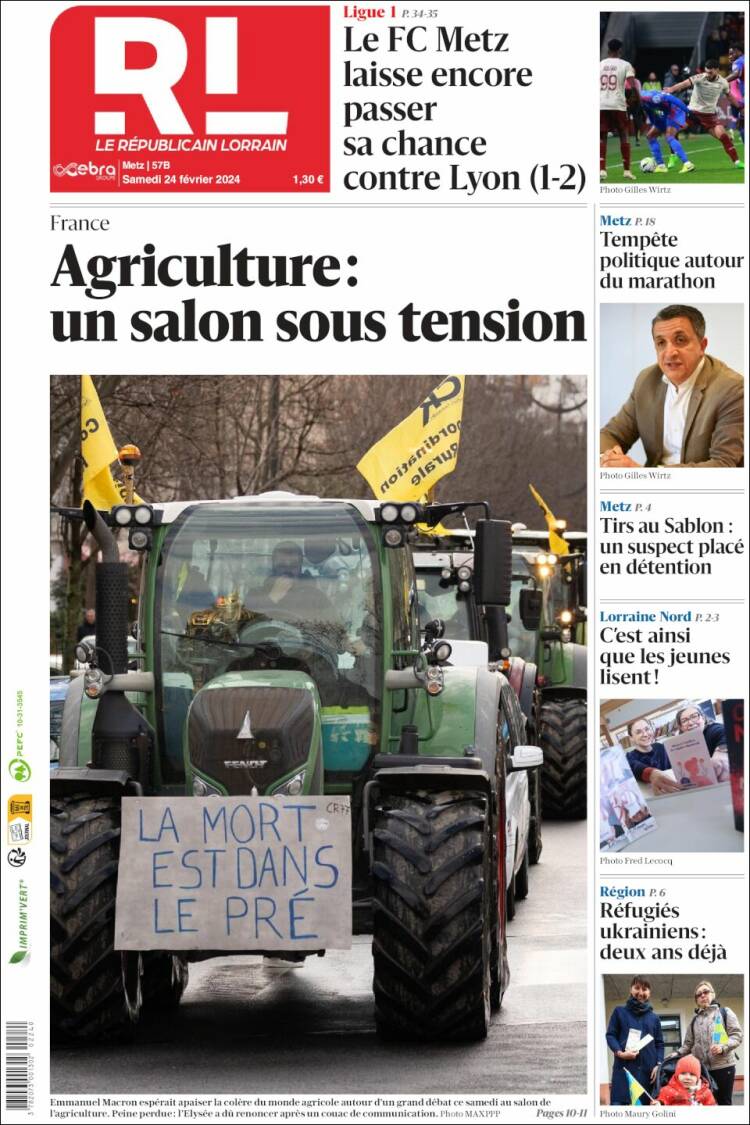Portada de Le Republicain Lorrain (Francia)