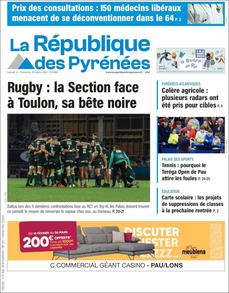 Portada de La République des Pyrénées (Francia)