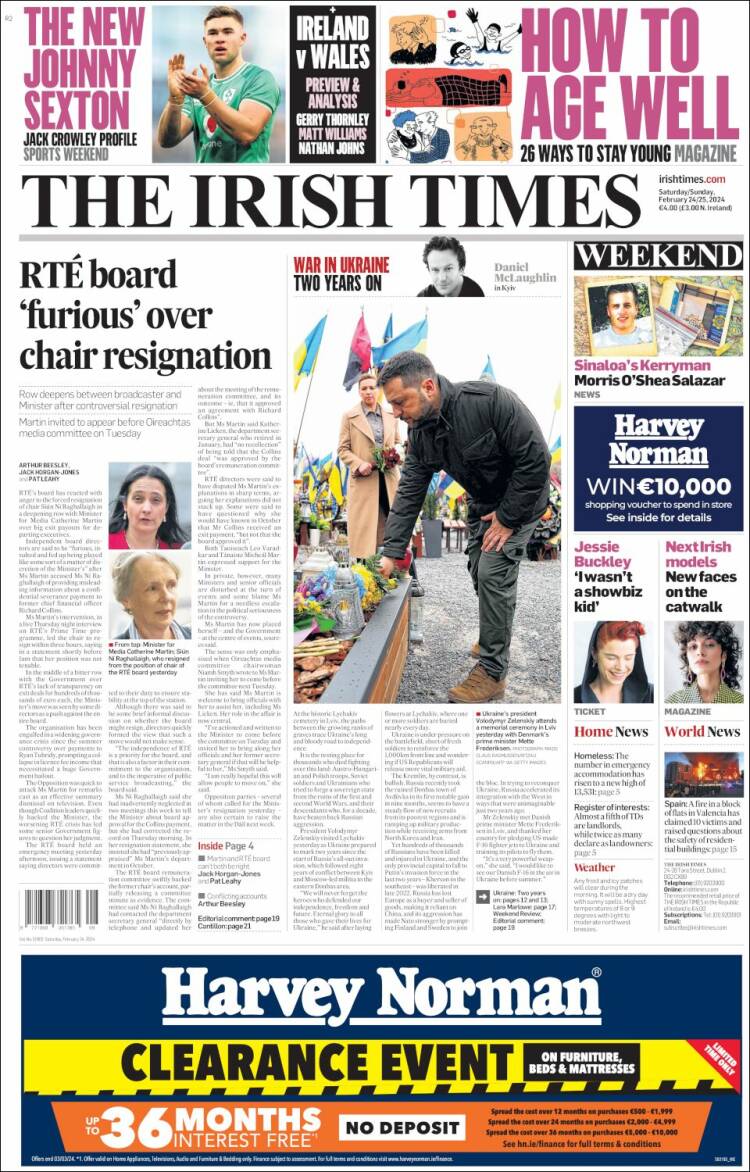 Portada de Irish Times (Irlanda)