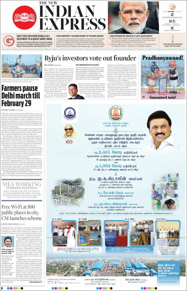 Portada de New Indian Express (India)