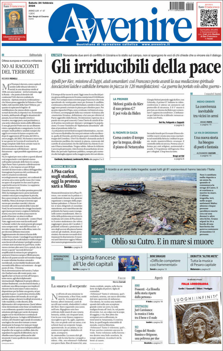 Portada de Avvenire (Italia)