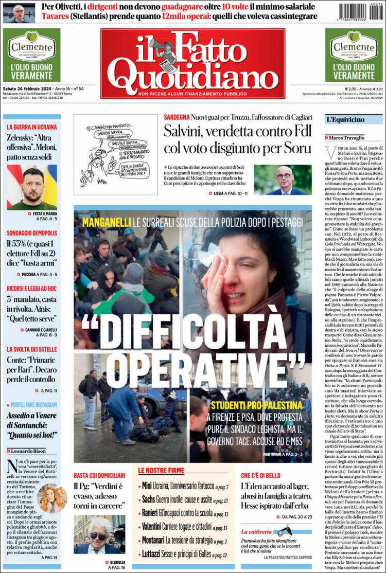 Portada de Il Fatto Quotidiano (Italia)